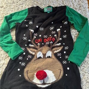 Ugly Christmas Sweater - Black and Green Reindeer Design